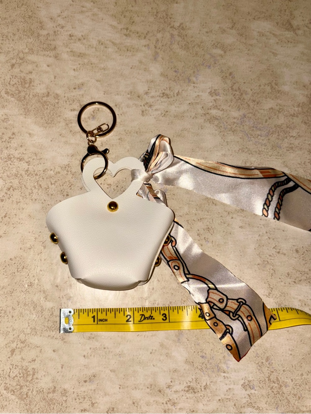 NWOT-White Heart-Handle Keychain Bag Charm with Scarf Accent-Purse Charm